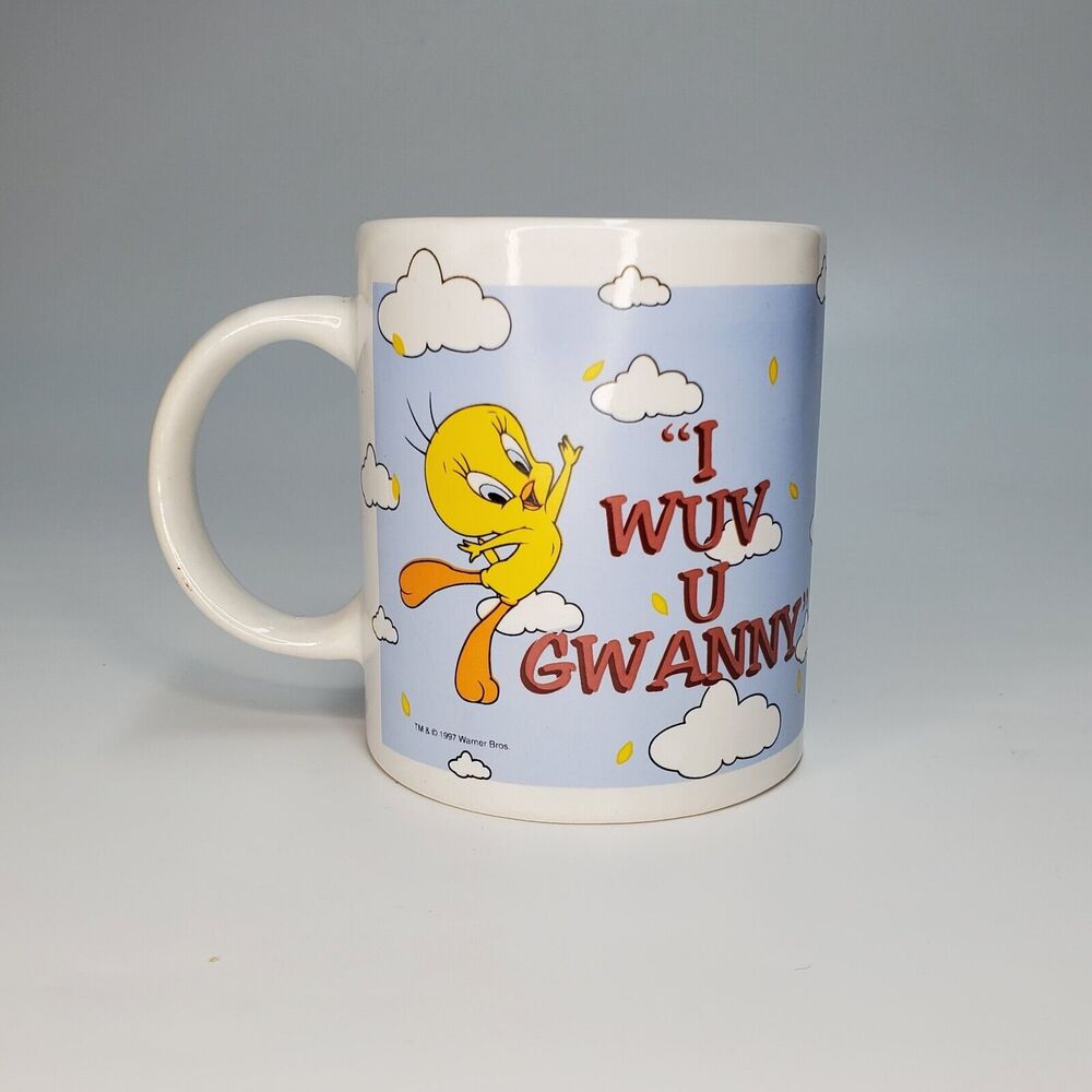 Vintage 1997 Warner Bros Tweety Bird I Wuv U Gwanny Coffee Mug Looney Tunes1990s